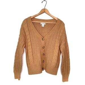 Cupcakes and Cashmere Tan V-neck Cable Knit Button Down Cardigan Sweater Size M